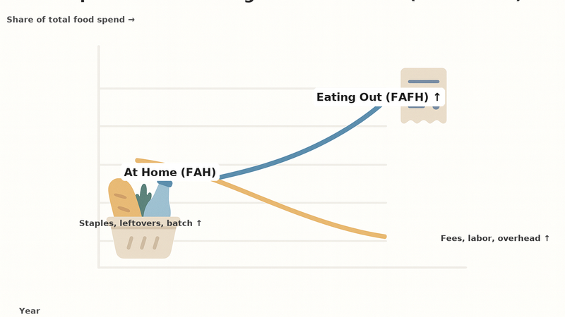 USDA data showing food spending trends - eating out vs at home costs from 2000 to 2025
